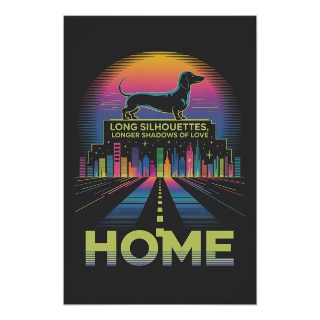 Poster Silhouettes de teckel longs, ombres plus longues d (Devant)