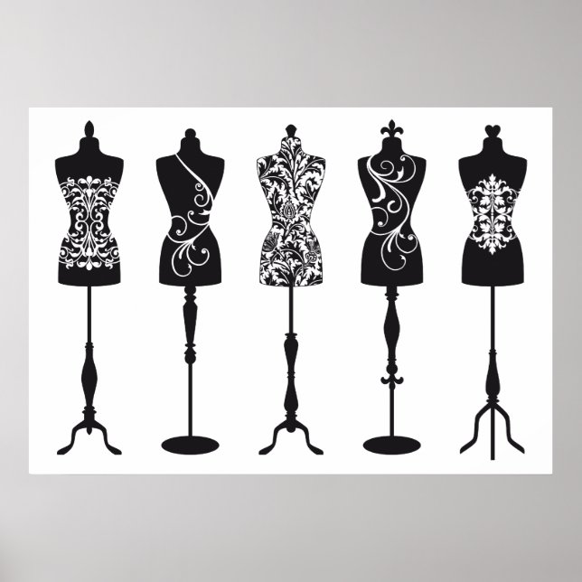 Poster silhouettes mannequins de mode vintage (Devant)