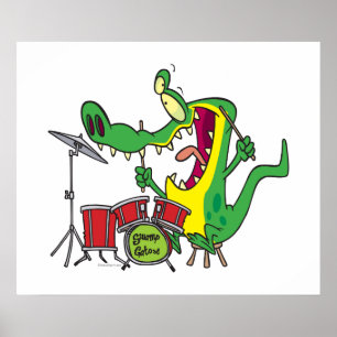 Poster silly gator alligator drummer drumming cartoon