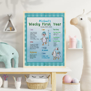 Poster Silly Go First Year Boy's Birthday Milestone Board