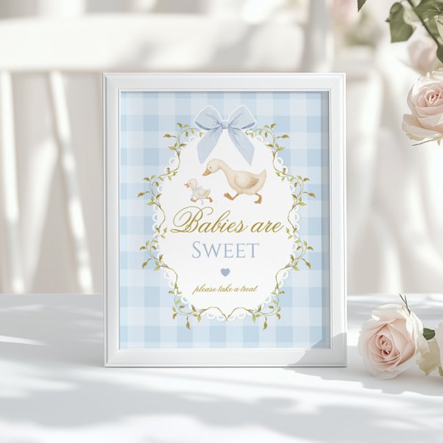 Poster Silly Goose Babies are sweet Blue Gingham Bow (Créateur téléchargé)