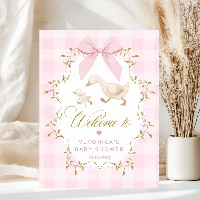 Poster Silly Goose Baby Girl Shower Pink Gingham Welcome (Créateur téléchargé)