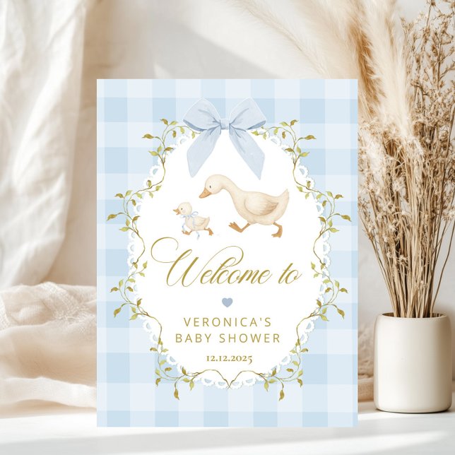 Poster Silly Goose Blue Gingham Baby Shower Welcome (Créateur téléchargé)