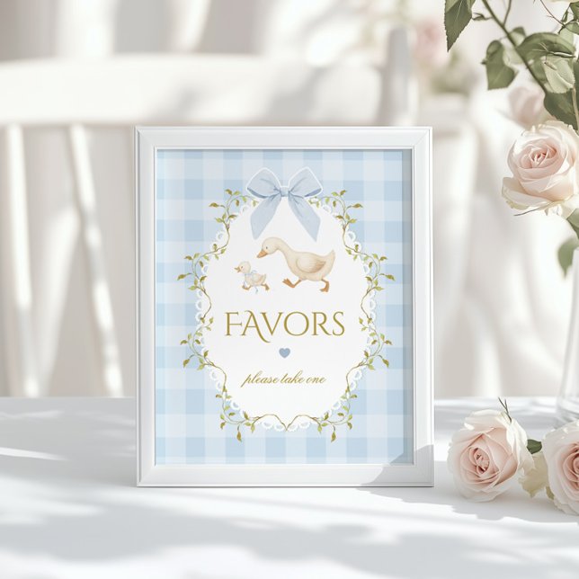 Poster Silly Goose Favors Sage Blue Gingham Baby Shower (Créateur téléchargé)