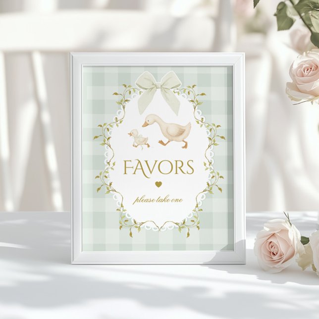 Poster Silly Goose Favors Sage Gingham Baby Shower (Créateur téléchargé)