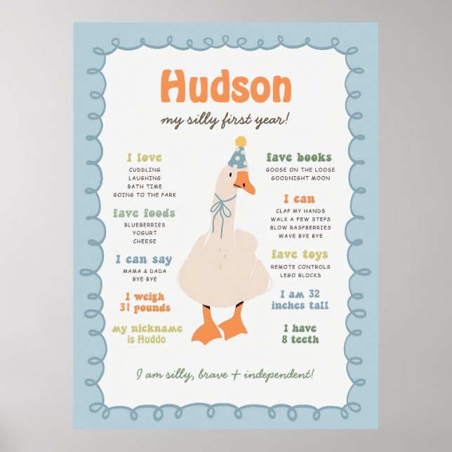 Poster Silly Goose Milestone Board, Printable One Silly  (Devant)