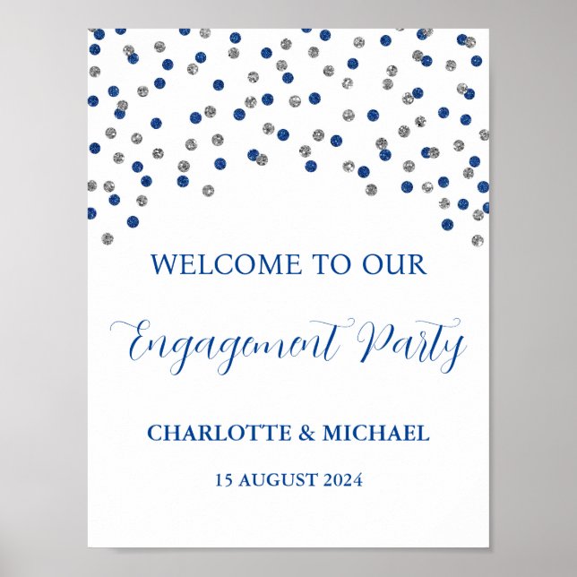 Poster Silver Blue Engagement Party 8,5x11 (Devant)