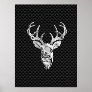 Poster Silver Deer Face on Carbon Fiber Style Print