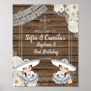 Poster Silver Fiesta Twin Girl Baptism and Birthday