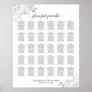 Poster Silver Frills 30 Table Wedding Seating Chart White