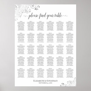 Poster Silver Frills 30 Table Wedding Seating Chart White
