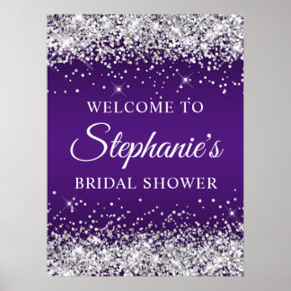 Poster Silver Glitter Royal Purple Bridal Shower Welcome