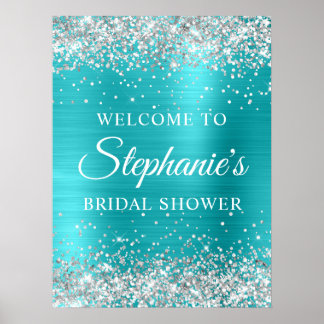 Poster Silver Glitter Turqouise Blue Foil Bridal Shower