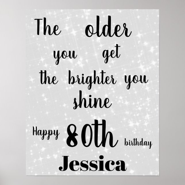 Poster Silver Grey pétillant 80e anniversaire Nom (Devant)