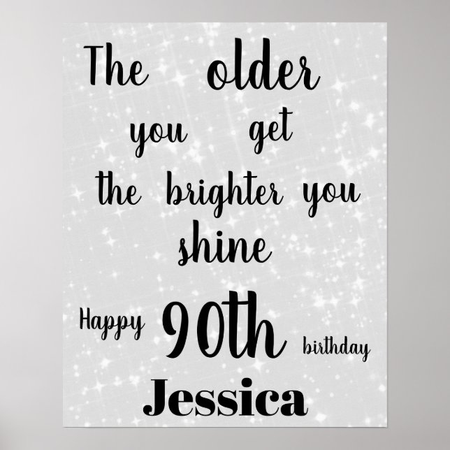 Poster Silver Grey pétillant 90e anniversaire Nom (Devant)