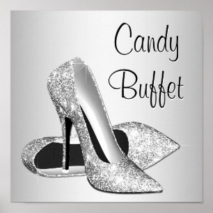 Poster Silver High Heel Shoe Candy Buffet Sign