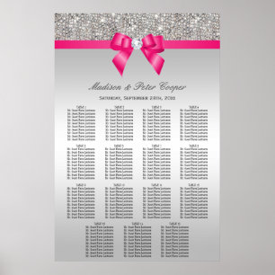 Poster Silver Sequins Pink Bow Wedding Seating Chart