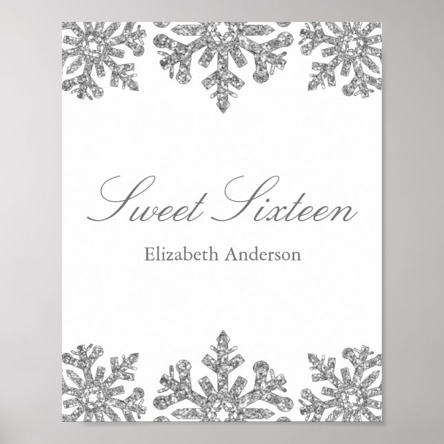 Poster Silver Snowflake Winter Sweet 16 (Devant)