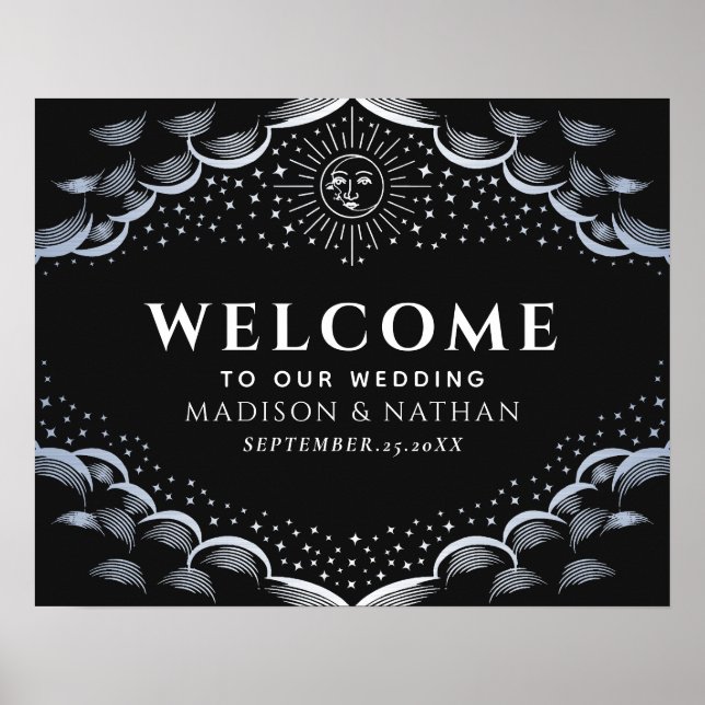 Poster Silver Sun & Moon Tarot Card Wedding Welcome Sign (Devant)