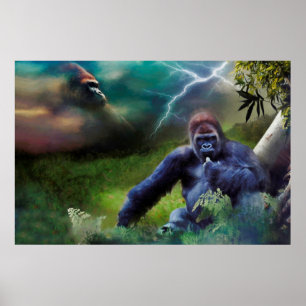 POSTER SILVERBACK GORILLA JUNGLE ÉCLAIRAGE