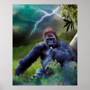 POSTER SILVERBACK GORILLA JUNGLE ÉCLAIRAGE
