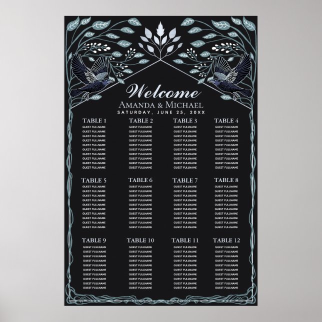 Poster SilverEnchanted Gothic Raven Wedding Seating Chart (Devant)