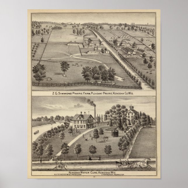 Poster Simmon's Prairie Farm, Kenosha Water Cure (Devant)