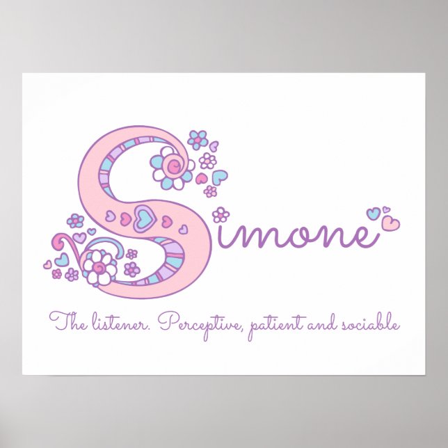 Poster Simone lettre S doodle nom d'art du coeur signifia (Devant)