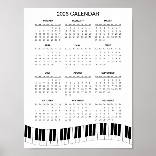 Poster Simple 2026 Calendar with Piano Keys |  (Devant)