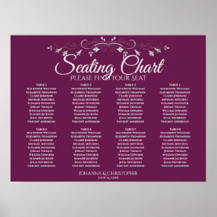 Poster Simple 8 Table Cassis Purple Wedding Seating Chart