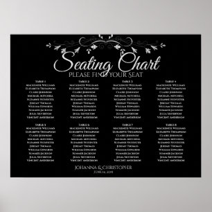 Poster Simple 8 Table Gris sur Noir Plan de Table de Mari