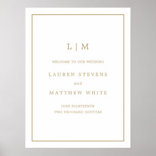 Poster Simple Antique Or Monogramme Mariage élégant