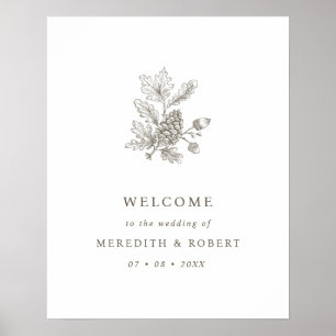Poster Simple Bienvenue de mariage d'automne avec glands
