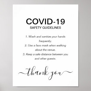 Poster Simple Black & White Covid Safety Guidelines Party