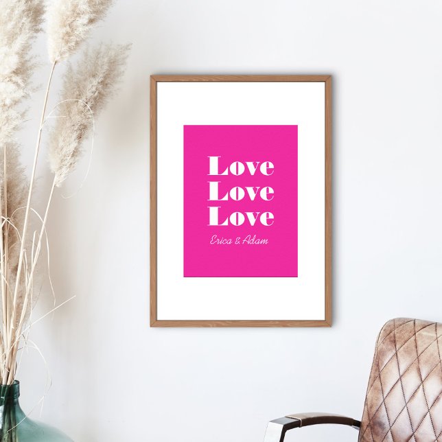 Poster Simple Blanc Nettoyer 3 x Amour | Hot Pink (Créateur téléchargé)