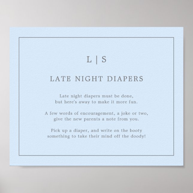 Poster Simple Blue Late Night Diapeurs Baby shower Jeu (Devant)