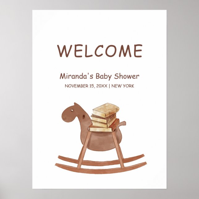 Poster Simple Boho New Chapter Book Baby Shower Welcome (Devant)