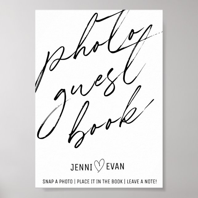 Poster Simple Calligraphic Photo Guest Book Wedding Sign (Devant)
