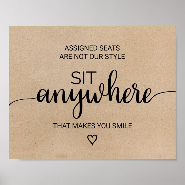 Poster Simple Calligraphie Faux Kraft Sit Anywhere (Devant)