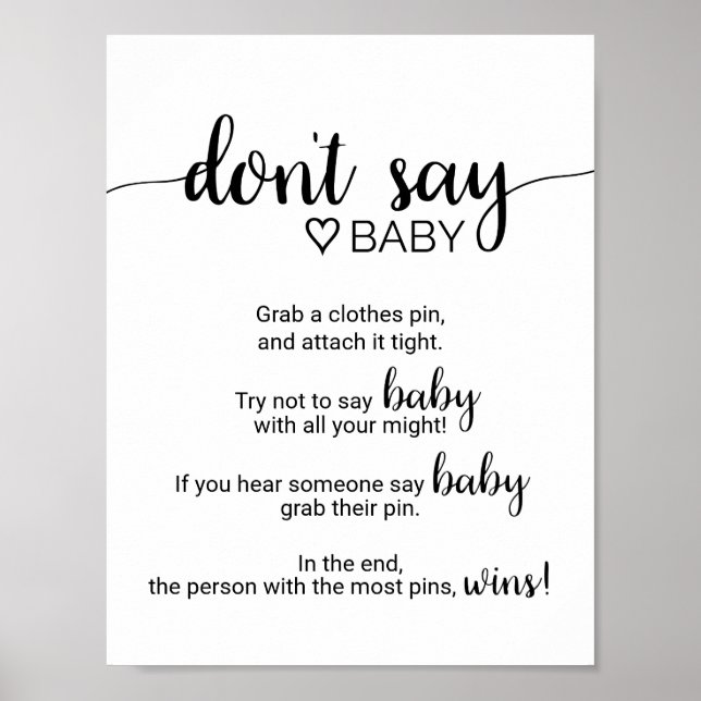 Poster Simple calligraphie noire Ne pas dire signe bébé (Devant)