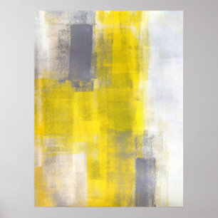 Poster 'Simple Carré Gray and Yellow Abstrait Art