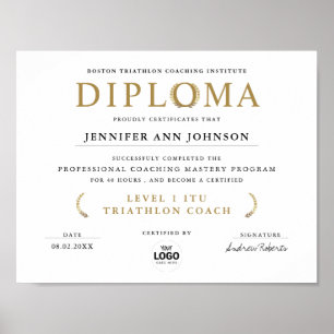 Poster Simple Chic White Grad Diploma Gold Laurel Award