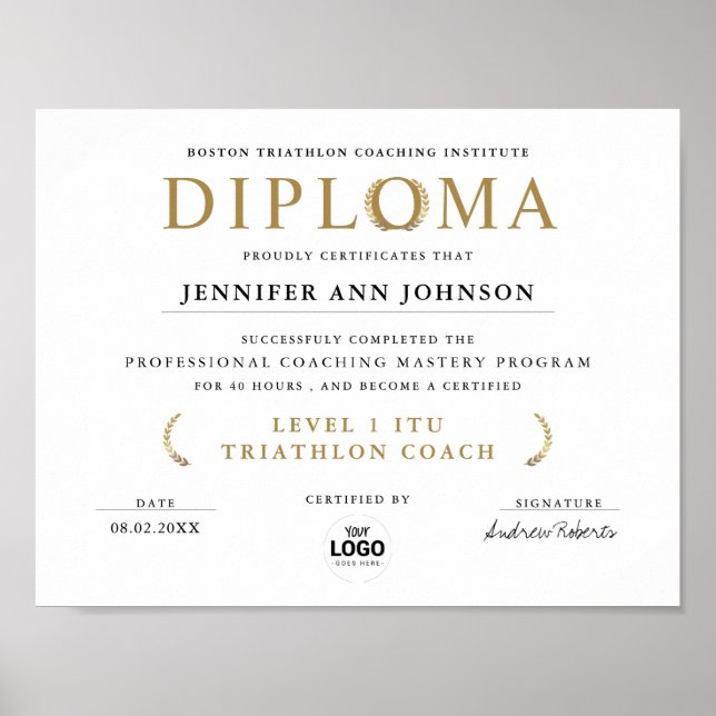 Poster Simple Chic White Grad Diploma Gold Laurel Award (Devant)