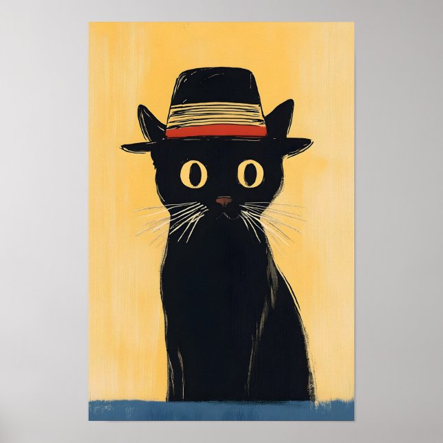 Poster Simple Cute Black Cat Design (Devant)