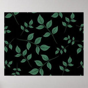 Poster Simple Elegant Botanique Vert Feuille Motif  