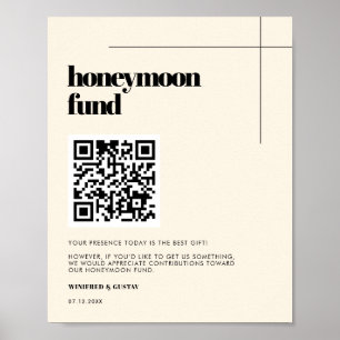 Poster Simple élégant & chic Honeymoon fund Code QR