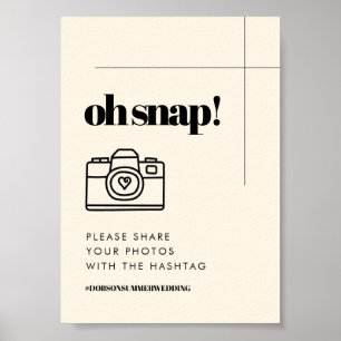 Poster Simple, élégant et chic Oh Snap Mariage signe hash