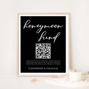 Poster Simple Elegant noir blanc Mariage fonds Lune de mi