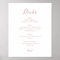 Simple Elegant Rose Gold Mariage Boissons Menu Sig