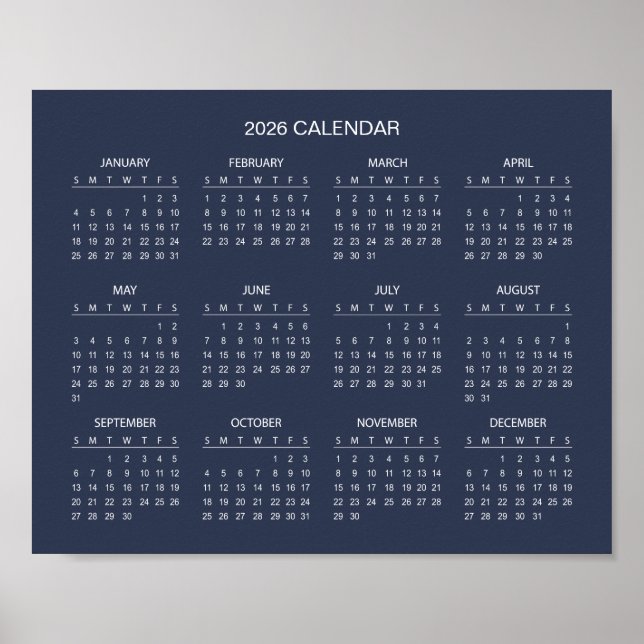 Poster Simple et Élégant Calendrier 2026 |  (Devant)